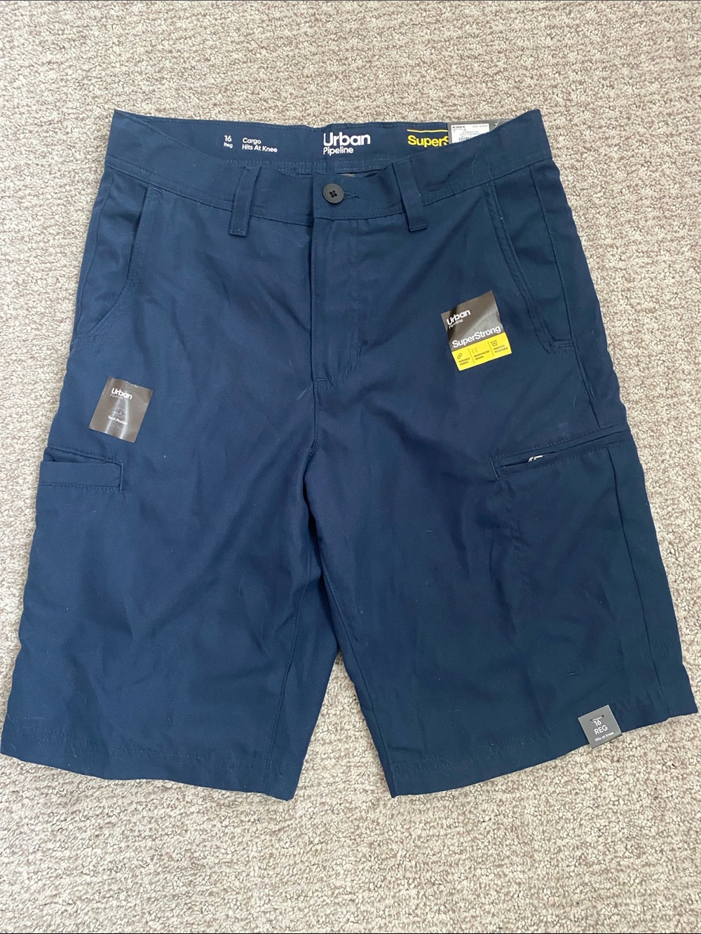 Boys urban pipeline navy cargo shorts with utility pockets Size 16 Regular